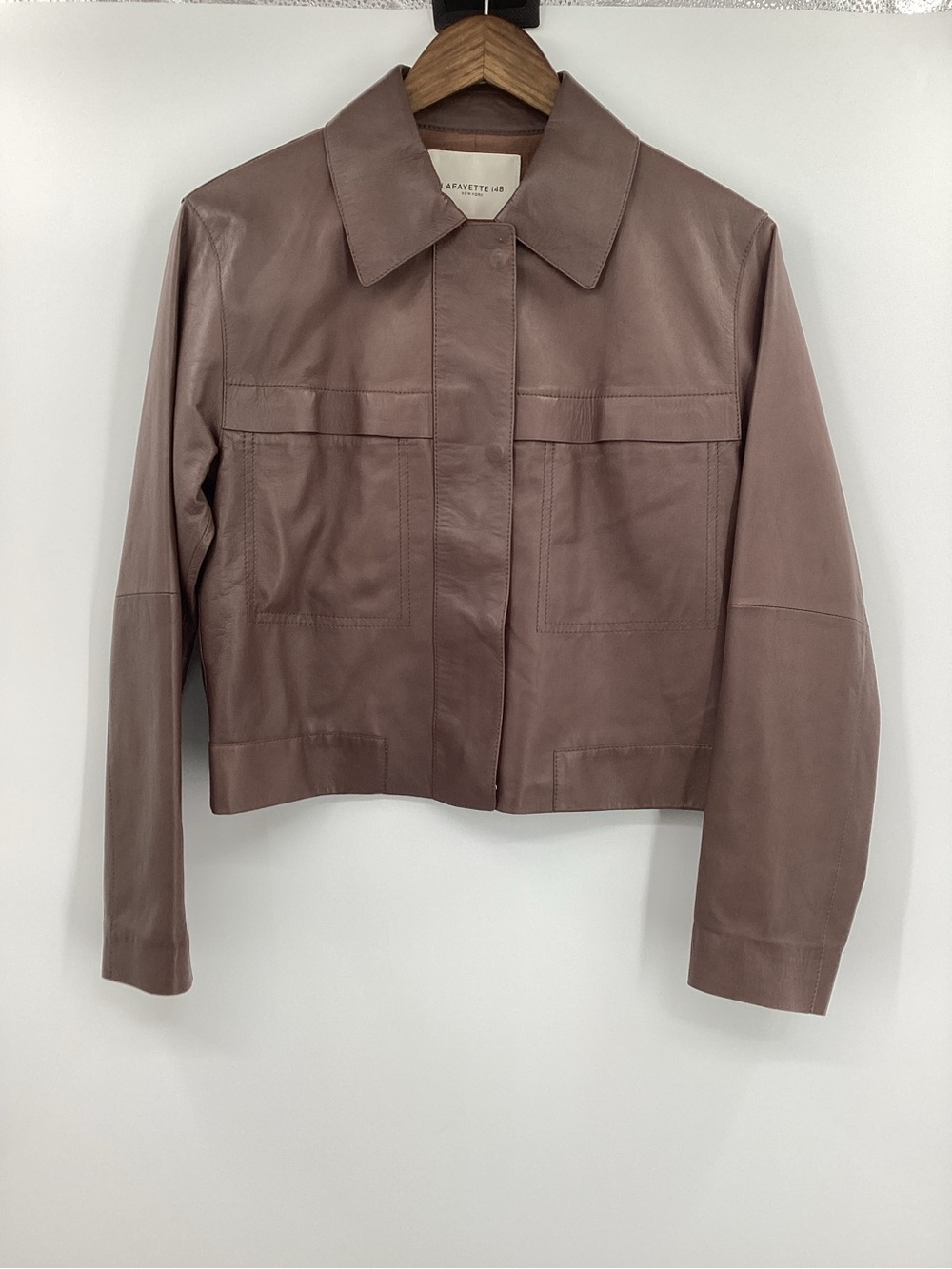 Lafayette 148 New York Mauve Leather Cropped Jacket